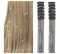 Hrlace Pack of 6 Hair Tinsel Clip Glitter Hair Tinsel Clip Glitter Hair Strands Tinsel Hair Extensions Glitter Strands for Cosplay Party Christmas New Year Halloween Black