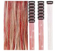 Hrlace Pack of 6 Hair Tinsel Clip Glitter Hair Tinsel Clip Glitter Hair Strands Tinsel Hair Extensions Glitter Strands for Cosplay Party Christmas New Year Halloween Large Red