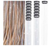 Hrlace Pack of 6 Hair Tinsel Clip Glitter Hair Tinsel Clip Glitter Hair Strands Tinsel Hair Extensions Glitter Strands for Cosplay Party Christmas New Year Halloween Silver
