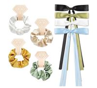 Hrlace Pack of 8 Satin Hair Bobbles and Hair Bow Hair Clip Set for Women Soft Scrunchies Hair Scrunchies Satin Bow Hair Clip with Long Tail and Tassel Band for Women Girls White Green