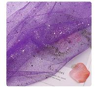 Hrlace Sparkly Fabric Fabrics Sold by the Metre Sequins Fabrics Tulle Fabric Mesh Glitter Yarn Decorative Fabric with Small Sequins for DIY Handmade Wedding Dress Home Decoration Purple 150 cm x 1 m