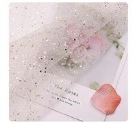 Hrlace Sparkly Fabric Fabrics Sold by the Metre Sequins Fabrics Tulle Fabric Mesh Glitter Yarn Decorative Fabric with Small Sequins for DIY Handmade Wedding Dress Home Decoration White Gold 150 cm x 1