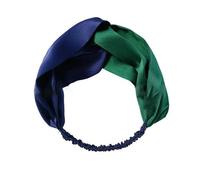 Hrlace Women's 100% Pure Mulberry Silk Twisted Hair Band Elastic Real Silk Hair Accessories Vintage Satin Headbands for Makeup, Showers, Yoga, Navy & Green