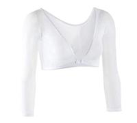 Hrlace Women's Mesh Top Summer Mesh Crop Top Transparent Tulle Mesh Blouse Sexy Seamless Arm Shaper Short Cardigan Long Sleeve Shirt Front and Back Reversible Shape Body Shirt White 2XL
