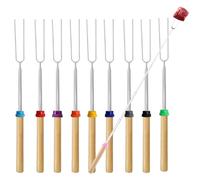 HRLORK 10 Pack Marshmallow Toasting Forks Stainless Telescoping Barbecue Forks Wooden Handle BBQ Roasting Sticks for Bonfire Camping
