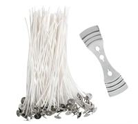 HRLORK 100 Pieces Candle Wick 10cm Cotton Wicks Kit with Stainless 3 Hole Wick Holder for Making Candles DIY Candles Crafts