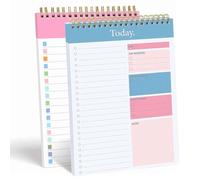 HRLORK 2 Pack A5 To Do List Notebook, Undated Planner with 52 Sheets 104 Pages Spiral-Bound Planner Notebook with Protective Cover，Ideal for Work Study Daily Organisation（Pink+Blue）