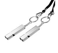 HRLORK 2 Pieces Emergency Whistle Outdoor Survival Safety Whistle Metal Keychain Whistle with Lanyard and Keychain for Training Pet Camping Hunting Hiking-Silver