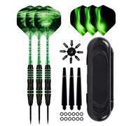 HRLORK 3 Packs Darts Set Professional Darts Set Steel Tip Aluminum Shafts Darts Stems and Flights with 3 Spare Shafts 12 Rubber O-Rings and Darts Case- Green