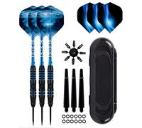 HRLORK 3 Packs Darts Set Professional Darts Set Steel Tip Aluminum Shafts Darts Stems and Flights with 3 Spare Shafts 12 Rubber O-Rings and Darts Case- Blue