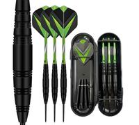 HRLORK 3 Packs Darts Set Professional Darts Set Steel Tip Aluminum Shafts Darts Stems and Flights with 3 Spare Shafts and Darts Case- Green
