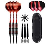HRLORK 3 Packs Darts Set Professional Darts Set Steel Tip Aluminum Shafts Darts Stems and Flights with 3 Spare Shafts 12 Rubber O-Rings and Darts Case- Red