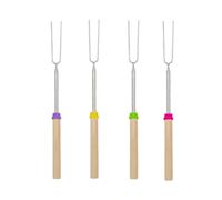 HRLORK 4 Pack Marshmallow Toasting Forks Stainless Telescoping Barbecue Forks Wooden Handle BBQ Roasting Sticks for Bonfire Camping