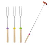 HRLORK 4 Pack Marshmallow Toasting Forks Stainless Telescoping Barbecue Forks Wooden Handle BBQ Roasting Sticks for Bonfire Camping