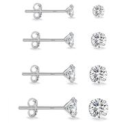HRLORK 4 Pair Sterling Silver Earrings for Women with Cubic Zirconia Size: 3/4/5/6mm Hypoallergenic Silver Stud for women Mother Girl Birthday Gifts