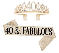 HRLORK 40th Birthday Sash and Rhinestone Tiara Birthday Crown Personalised Party Decorations Party Supplies for Women Gifts