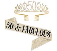 HRLORK 50th Birthday Sash and Rhinestone Tiara Birthday Crown Personalised Party Decorations Birthday Party Supplies for Women Gifts