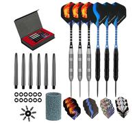 HRLORK 6 Packs Darts Set Professional Darts Set Steel Tip Darts Aluminum Shafts Darts Stems and Flights with 6 Black Spare Plastic Shafts and Darts Case-23g Darts