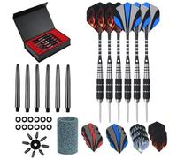 HRLORK 6 Packs Darts Set Professional Darts Set Steel Tip Darts Aluminum Shafts Darts Stems and Flights with 6 Black Spare Plastic Shafts and Darts Case-22g Darts