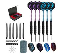 HRLORK 6 Packs Darts Set Professional Darts Set Steel Tip Darts Aluminum Shafts Darts Stems and Flights with 6 Black Spare Plastic Shafts and Darts Case-24g Darts