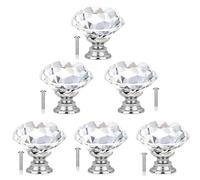 HRLORK 6 Pcs Cabinet Knobs 30mm Crystal Glass Cabinet Door Knobs with Screws Diamond Shaped Cupboard Dresser Wardrobe Drawer Pull Handles for Decorating Wardrobe Home and Office