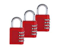 HRLORK Combination Padlock 3 Packs School Locker Lock Outdoor Weatherproof Digit Padlock Resettable Code Lock Red