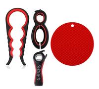 HRLORK Jar Opener for Weak Hands 4 Pack Bottle Opener for Arthritis Hands 6-in-1 5-in-1 4-in-1 Multi Function Ring Pull Can Opener Tool Kit Non Slip Lid Opener Gripper Pad（Black Red）
