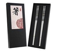 HRLORK Metal Chopsticks 2 Pairs Stainless Steel Chopsticks Reusable Use Non-Slip Chop Sticks Gift Set Dishwasher Safe for Kitchen Restaurant