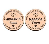 HRLORK New Parents Decision Coin Stainless Steel Decision Coin Funny Newborn Baby Gifts Mum and Dad Flip Coin for Mother's Day Birthday Shower Gift Novelty Gift (Rose Gold)