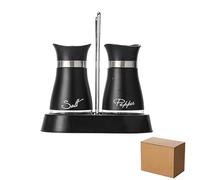HRLORK Salt and Pepper Shakers Set Pack of 2 Salt and Pepper Pots with Holder Cruet Sets Stainless Steel Lid Glass Bottom for Restaurant Kitchen