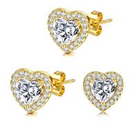 HRLORK Sterling Silver Earrings for Women with Cubic Zirconia Size: 8 * 8mm Hypoallergenic Silver Stud for women Mother Girl Birthday Gifts（Gold）