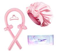 Hroevc Heatless Hair Curler & Silk Bonnet Set, Heatless curls Overnight with Bonnet for Sleeping, No Heat Hair Curls with Satin Bonnet to Sleep in, Heatless Curling Rod & Hair Bonnet Set (Pink)