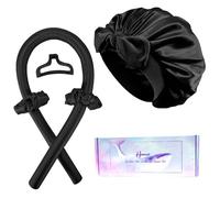 Hroevc Heatless Hair Curler & Silk Bonnet Set, Heatless curls Overnight with Bonnet for Sleeping, No Heat Hair Curls with Satin Bonnet to Sleep in, Heatless Curling Rod & Hair Bonnet Set (Black)