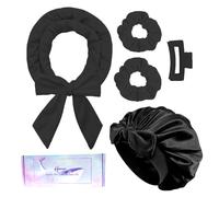 Hroevc No Heat Overnight Curls Headband with Double Layer Bonnet - Soft Hair Curlers to Sleep In, heatless Curling Rods Set + Silk Bonnet for Women & Girls Long Hair, Heatless Waves & Volume (Black)