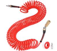 Hromee 1/4 in x 30 ft Polyurethane Recoil Air Hose with 1/4" I/M Industrial Type Swivel Quick Connect Air Coupler and Plug Kit, Red