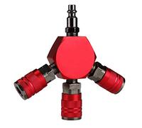 Hromee 3-Way Air Manifold 4 Ports Aluminum Industrial Flat Hex Quick Connect Air Hose Splitter with 3 Steel Couplers and 1/4" Male NPT Plug