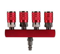 Hromee 4-Way Straight Air Manifold 5 Ports Aluminum Industrial Pneumatic Air Compressor Quick Connect Socket in Line Type Air Hose Splitter with 4 Couplers and 1/4" Male NPT Plug