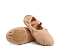 HROYL Girls Ballet Dance Shoes Women Stretch Canvas Split Sole Yoga Slippers, Sand, 6 UK