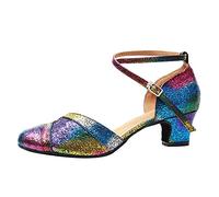 HROYL Latin Ballroom Dance Pumps for Women Ankle Strap Salsa Shoes Ladies Dancing Shoes,YCL270-Rainbow Color-4.5,UK6.5