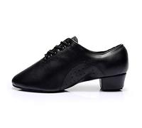 HROYL Little Boy Big Kids Men Latin Dance Shoes Leather lace-up Ballroom Shoes Tango Salsa Performence Practice Dance Shoes Z-238, Black, 5