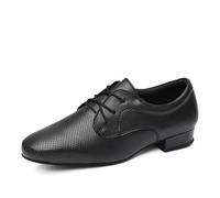 HROYL Mens Ballroom Dancing Shoes Lace up Block Heel Breathable Latin Salsa Dance Shoes,LHD404-Black-Suede Sole,UK 7.5