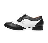 HROYL Mens Dance Shoes Ballroom Latin Jazz Tango Jive Modern Suede Sole Dress Shoes,L421-Black White,7.5 UK/43EU/26.3CM