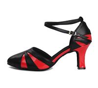 HROYL Women Closed Toe Ballroom Dance Shoes Latin Tango Salsa Practice Performence Party Dancing Shoes513-Black+Red 6.5 UK