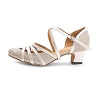 HROYL Women Glitter Latin Dance Shoes Low Heel Salsa Tango Ballroom Latin Party Wedding Dancing Shoes,131-Rose Gold-WM-4.5,7 UK