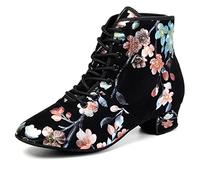 HROYL Women Latin Dance Ankle Boots Lace Up Low Heel Breathable Comortable Salsa Latin Line Dance Shoes YH-3.5-S,UK 7.5