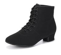 HROYL Women Latin Dance Ankle Boots Lace Up Low Heel Breathable Comortable Salsa Latin Line Dance Shoes Black-3.5-S,UK 7.5