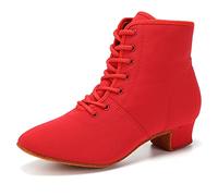 HROYL Women Latin Dance Ankle Boots Lace Up Low Heel Breathable Comortable Salsa Latin Line Dance Shoes Red-3.5-S,UK 7.5
