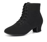 HROYL Women Latin Dance Ankle Boots Lace Up Low Heel Breathable Comortable Salsa Latin Line Dance Shoes Black-5-S,UK 5.5