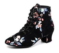 HROYL Women Latin Dance Ankle Boots Lace Up Low Heel Breathable Comortable Salsa Latin Line Dance Shoes YH-5-S,UK 7