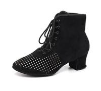 HROYL Women Latin Dance Ankle Boots Lace Up Low Heel Breathable Comortable Salsa Latin Line Dance Shoes GBNJB-Z-Black-5-S,UK 7.5